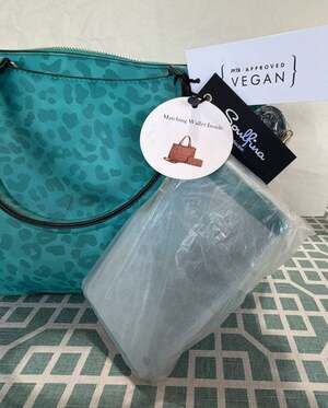 Soulfina PETA-Approved Vegan Teal Cheetah Print Tote with Matching Wallet